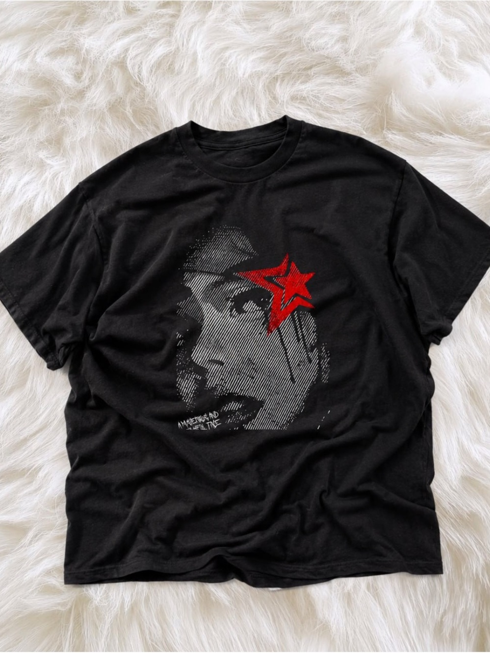 Gildan Black Tee with Red Star Face Graphic